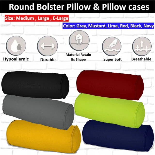Bolster Pillow Round Shape Hollowfiber Neck Back Knee Support Pillow, Pillowcase