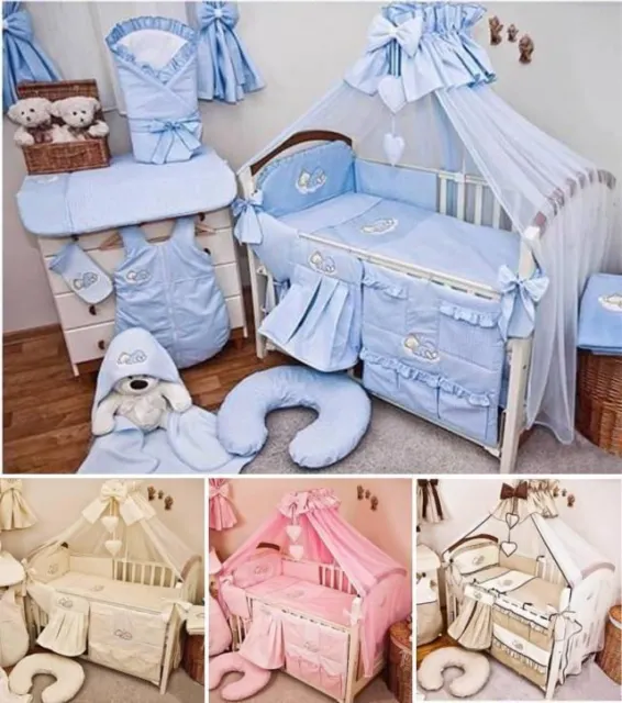 Luxury Cot Cot Bed Bedding Set 3 6 10 15 Piece Pillow Duvet Bumper Canopy Holder