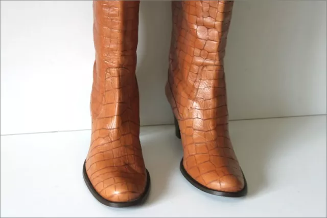 CHARLES   Bottes Vintage Tout Cuir Embossé Marron Clair T 37 TTBE