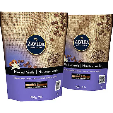 Zavida,  Hazelnut Vanilla Whole Bean Coffee,  2 x 907g/ 2 LB. Bags, {Imported...