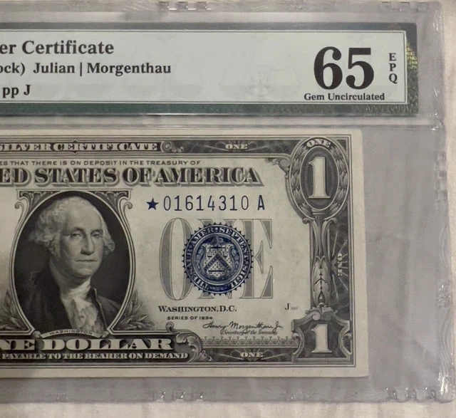 ***1934 $1 Silver Certificate *Star Note* - Pmg 65