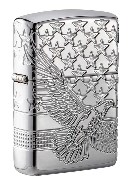 Zippo Windproof Armor Lighter HP Chrome Patriotic USA Eagle 360° MultiCut NEW