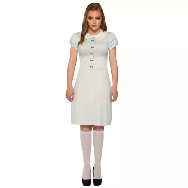 Womens Haunted Creepy Twin Sister Ghost Scary Halloween Costume Pale Blue Dress