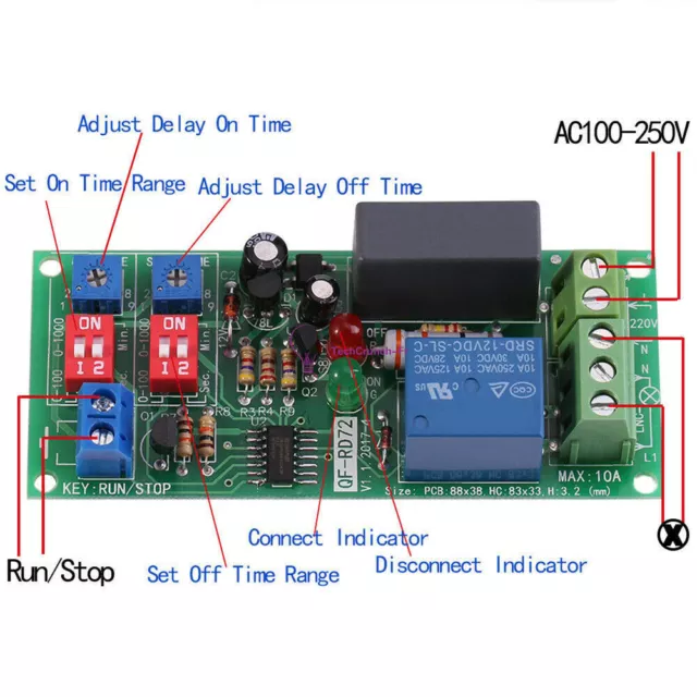 AC 220V 110V Infinite Cycle Delay Timing Timer Relay ON OFF Switch Loop Module R