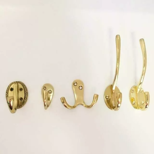 Solid Polished Brass Georgian /Victorian Robe Coat Hat Towel Hooks-Single/Double