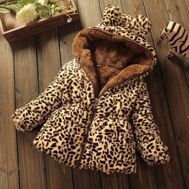 Baby Kids Girls Parka Fur Coats Warm Coat Jacket Leopard Print Hooded Overcoat