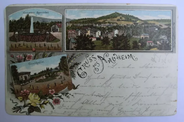 Lithographische  Ansichtskarte   GRUSS AUS NAUHEIM   1900 gelaufen