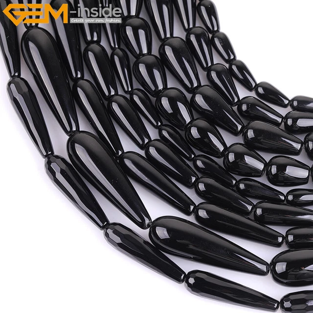 Natural Teardrop Genuine Black Agate Onyx Gemstone Beads For Jewelry Making 15"