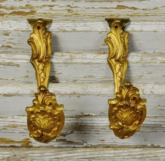 Divine Pair Antique French Acanthus Leaf Gilded Curtain Tie / Hold Backs, 19th C