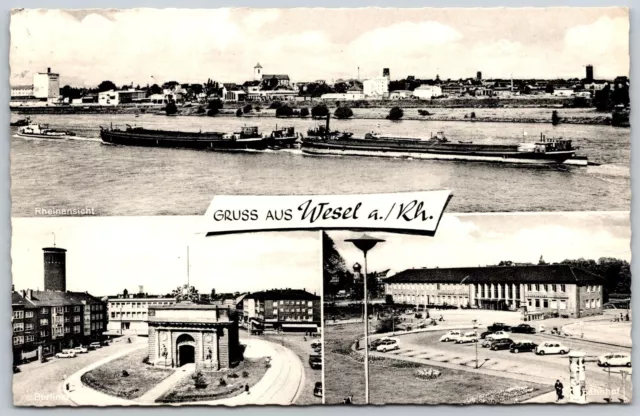 RPPC Germany Greetings from Wesel on the Rhine Multi View Postcard 1965