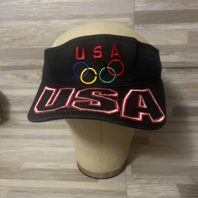 VTG STARTER TEAM USA Olympic Rings Embroidered Visor Black Fits 6 5/8