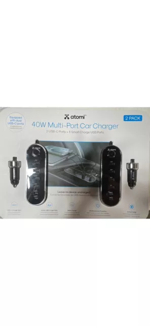 Atomi 40w Multi-port Car Charger; 2 USB-C , & 4 USB ports AT1639 NEW Free Ship