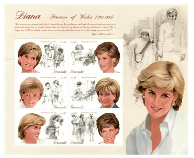 Grenada 1997 - Princess Diana Memorial - Sheet Of 6 stamps - Scott #2723 - MNH