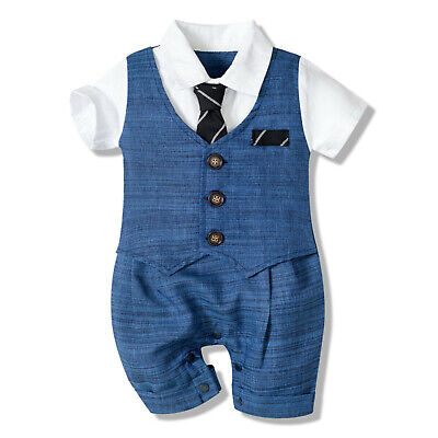 Newborn Infant Baby Boys Gentleman Jumpsuit Button Romper Formal Outfits Clothes