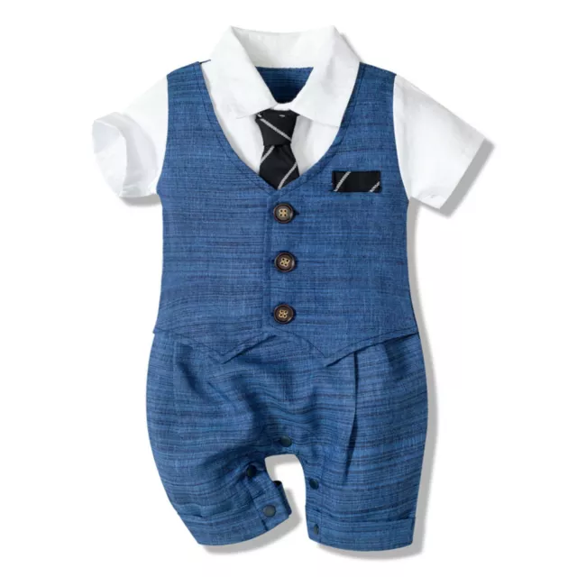 Newborn Infant Baby Boys Gentleman Jumpsuit Button Romper Formal Outfits Set AU