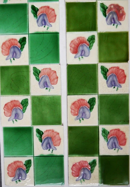 Good Unusual Original Set of 10 Antique Art Nouveau LILY 6" x6" Fireplace Tiles 2