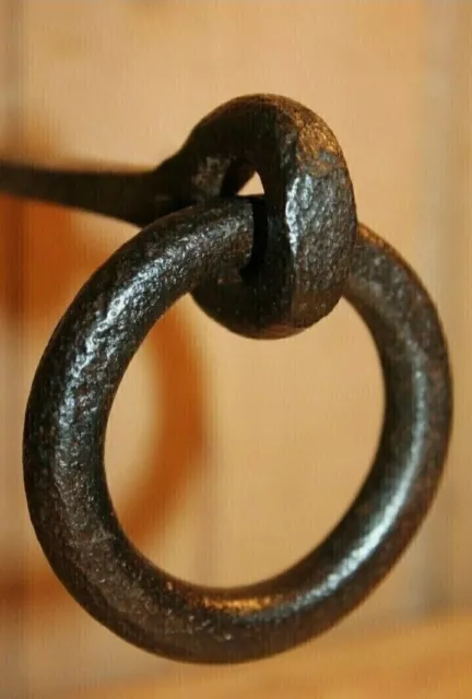 Antique Wrought Iron Tethering Ring on Pin Meat Beam Game Hook 12 Inches