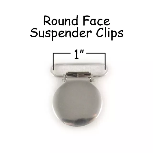 10 Suspender Clips 1" Silver Round Face Suspender Pacifier Holder Mitten Clips