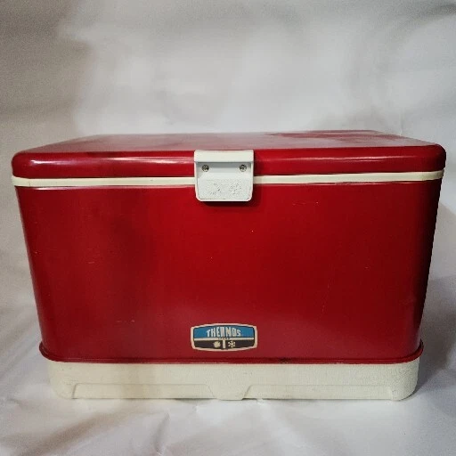 VINTAGE 48 QT Red Thermos Metal Cooler Ice Chest Retro Camping