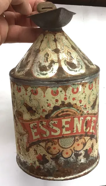 Ancien Bidon Essence Tôle Lithographiée Old Lithographed Metal Petrol Can