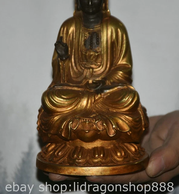 7.2" Old Chinese Copper Gilt Buddhism Kwan-yin Guan Yin Goddess Statue 3