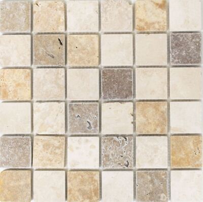 Mosaico travertino piedra natural beige marrón cocina espejo de azulejos | 1 hoja de mosaico
