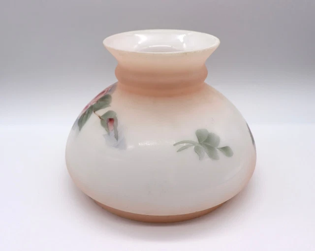 VTG 6.5 In Fitter Peach Pink Milk Glass With Hand Painted Roses Hurricane Shade 3