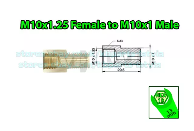 Brake Line Pipe Brass M10x1.25 Female to M10x1 Male Fitting Connector Coupler