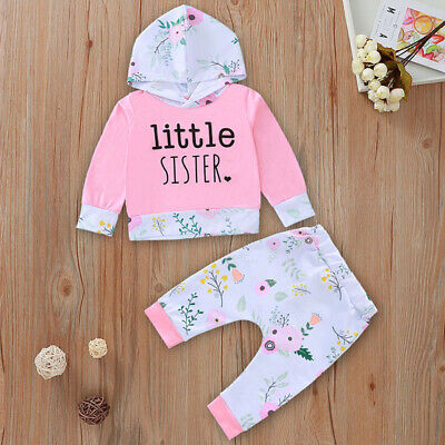 Baby Toddler Girls Little Sister Outfits Hooded Tops Pants Tracksuit Clothes Set