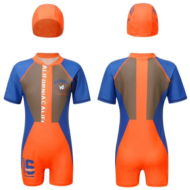 Costume da bagno iEF bambini sport ragazzi maniche corte shirt cerniera cuffia da bagno costume da surf