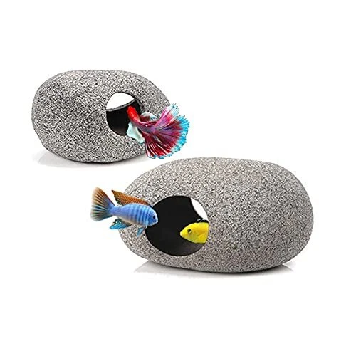 2PCS Aquarium Round Ceramic Rock Hideout Cave Decor Fish Tank Cichlid Cave Rocks