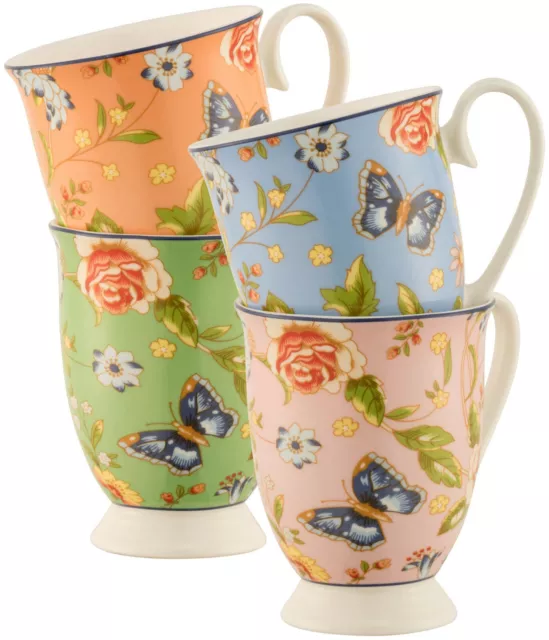 Aynsley Cottage Garden 4 Colour Footed Mugs - New/Boxed