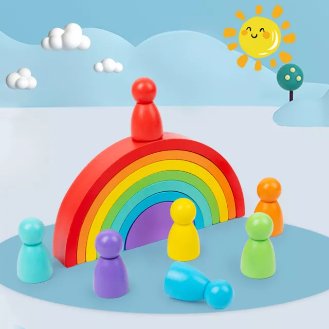 Wooden Rainbow Building Stacking Blocks Toddler Educational Montessori Toy Gift