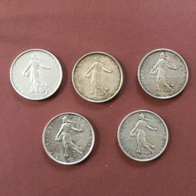 Lot de 5 pieces de 5 francs argent semeuse  1960 X2 1961 1968 1969
