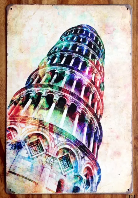 Retro Tower Of Pisa Italy Metal Tin Wall Sign Plaque Door 30 x 20 cm Wall Art