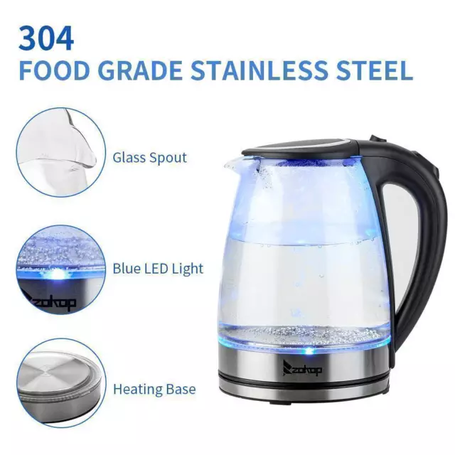 1.8L 1500W Electric Glass Kettle Hot Water Boiler Auto Shut-off With LED Light