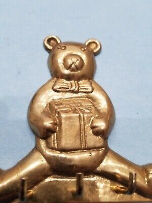 Vintage Ornate Teddy Bear Key Hanger. Brass Decor Wall Metal Baby Farm hand gift