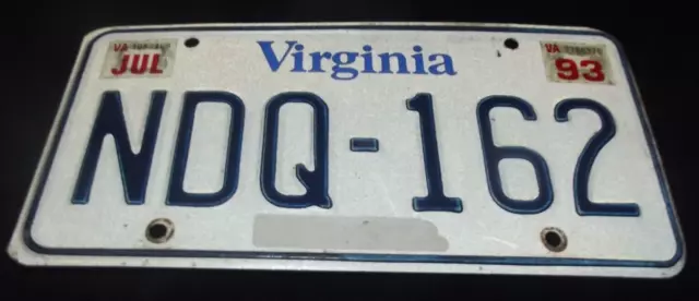 1993 Virginia License Plate Ndq-162