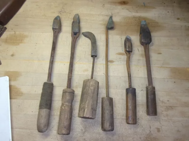 antique/vtg. soldering iron lot of 6 wood handle primitive blacksmith tinsmith