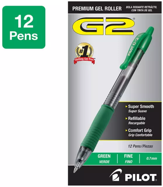 PILOT G2 Premium Refillable & Retractable Rolling Ball Gel Pens, Fine Point, Gre