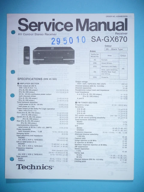 EUR646469 TELECOMANDO DI ricambio per Technics SA-AX6 SA-AX7 SA-AX7N