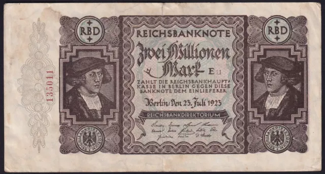 1923 2 Million Mark Germany Old Vintage Paper Money Banknote Currency Note VF