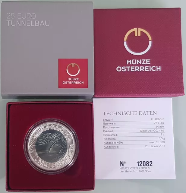 Mds Österreich Austria 25 Euro 2013 Hgh "Tunnelbau", Silber / Niob