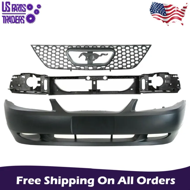 Front Bumper Cover Primed & Grille & Header Panel For 1999-2004 Ford Mustang GT
