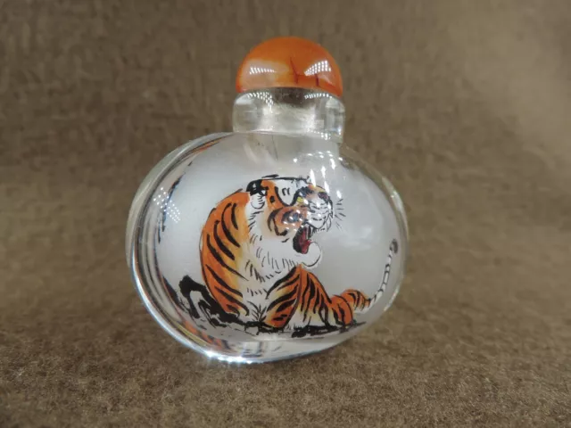 Wonderful Chinese Peking Glass Snuff Bottle Inside Painted Tiger Pattern
