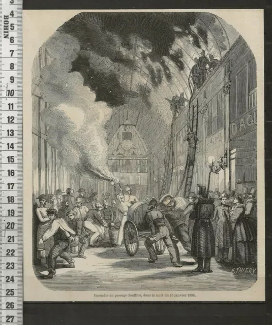 G324 / Gravure 1858 /  Incendie Au Passage Jouffroi 1858 / Pompier