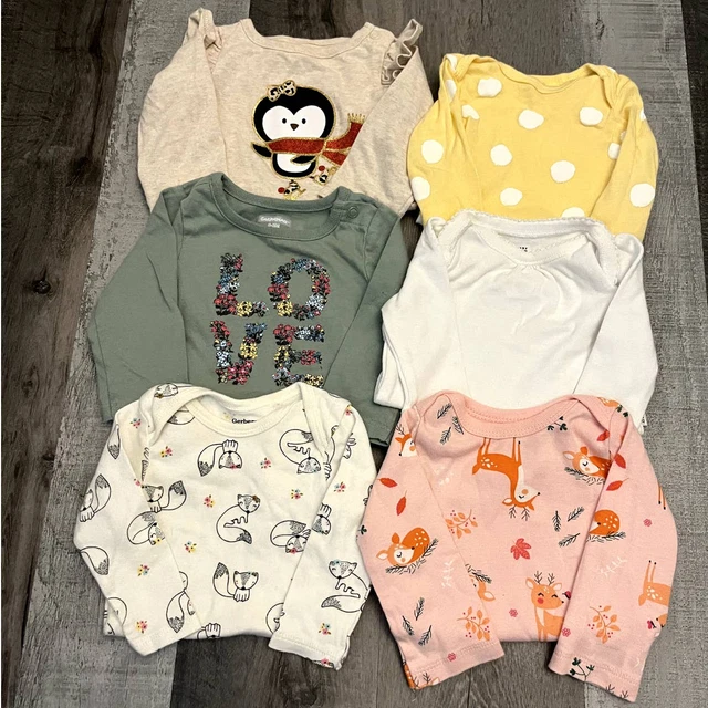 Lot Of 6 Baby Girl Infant 0-3 Months 6 Long Sleeve BodySuits ~ GAP ~ Carter's ~