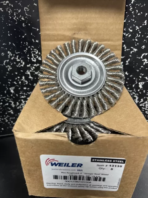 Weiler 13135 (STAINLESS) 4” Stringer Wheel .020 SS Wire - 3/8”  -24 AH. (5/bx)