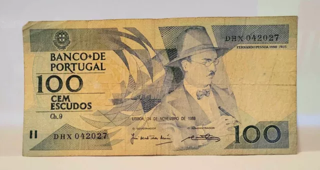 Portugal 100 Escudos Banknote Portugese Bank Note - Used
