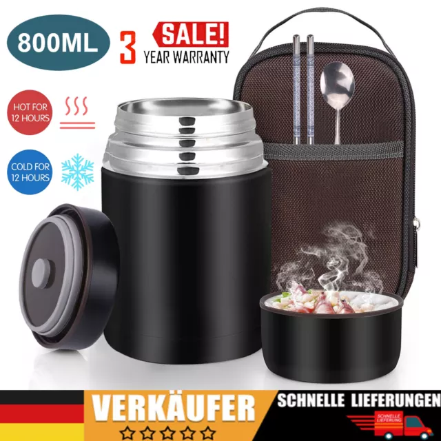 800ml Thermobehälter für Essen - Edelstahl Lunchbox Speisen warm & kalt Thermo